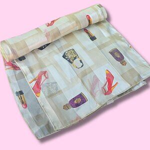 Shiny and Sheen Striped Cream Color Skinny Scarf with Accessory and Bag Print